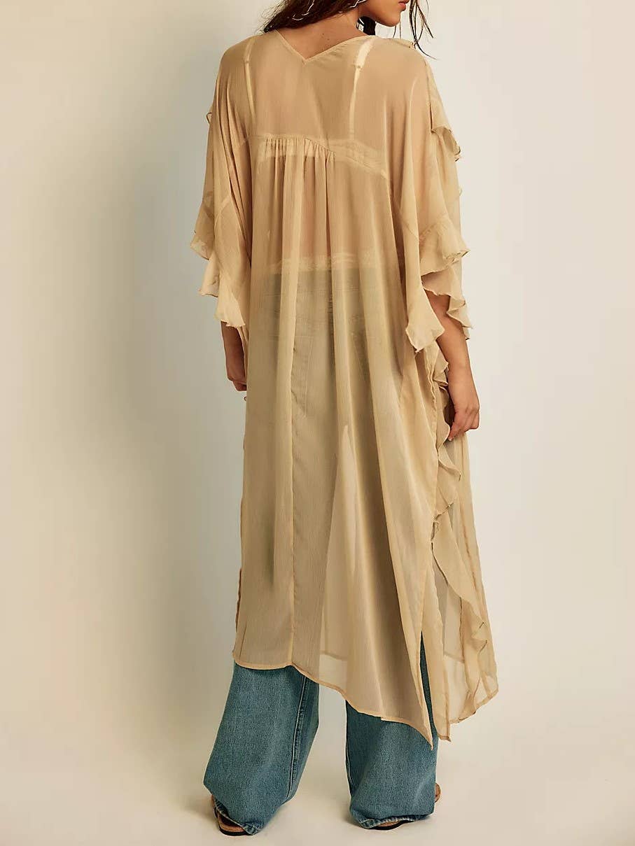 Boho sheer ruffle maxi top duster
