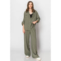 Button Down Wide Leg Flowy Long Sleeve Set