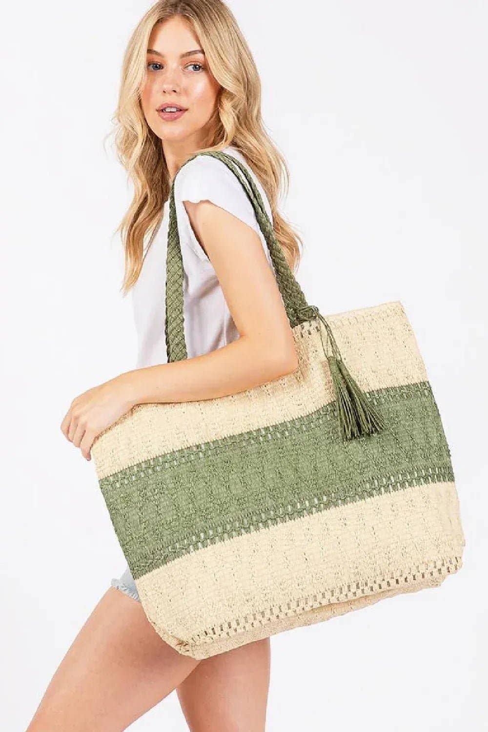 Two Tone Woven Tote Bag