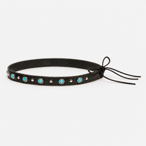Black Leather Hat Band with Turquoise Stones
