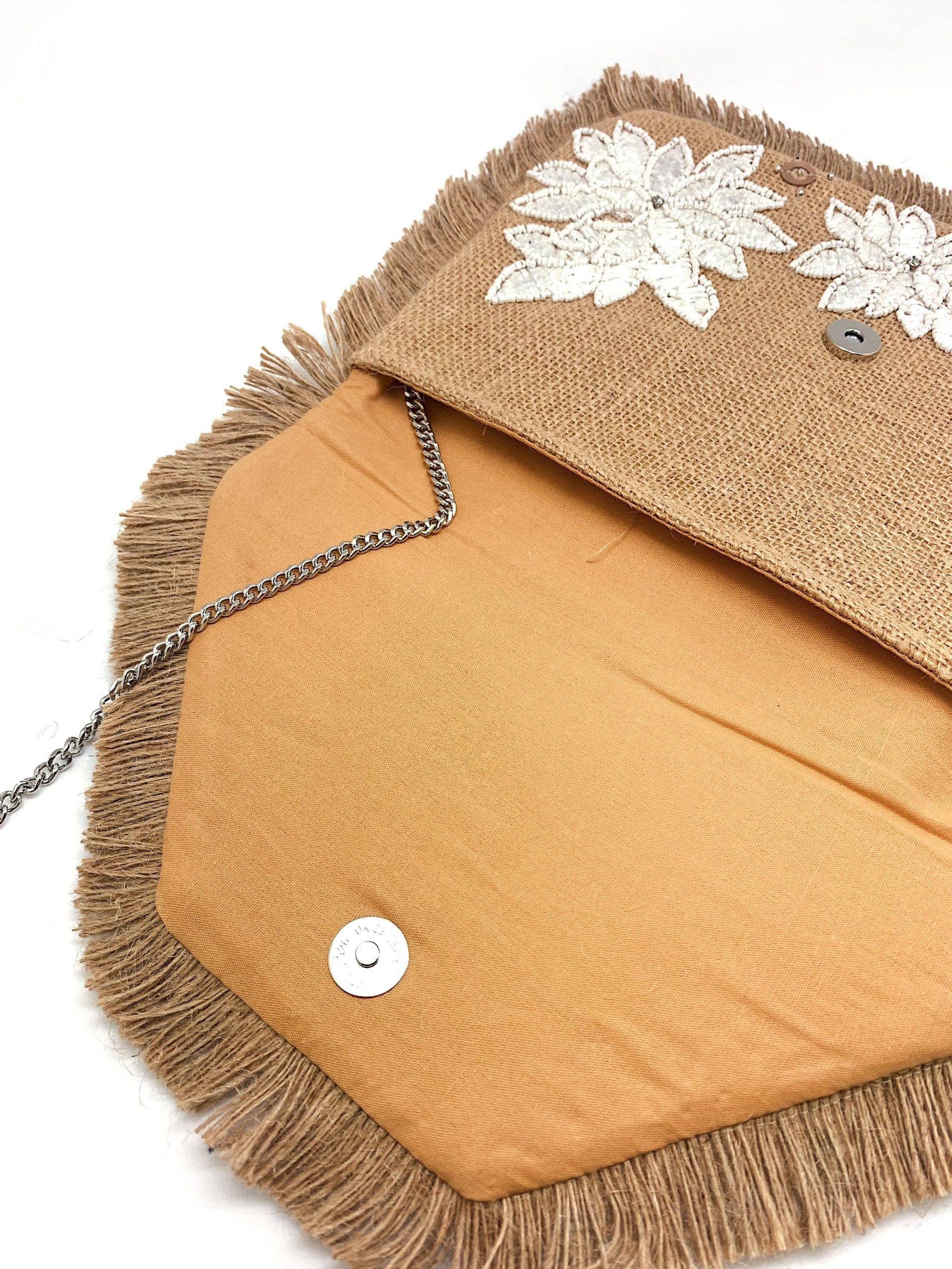 FLORAL FRINGE DATAILING BEADED CLUTCH