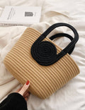 Color Block Large Capacity Woven Tote Handbag