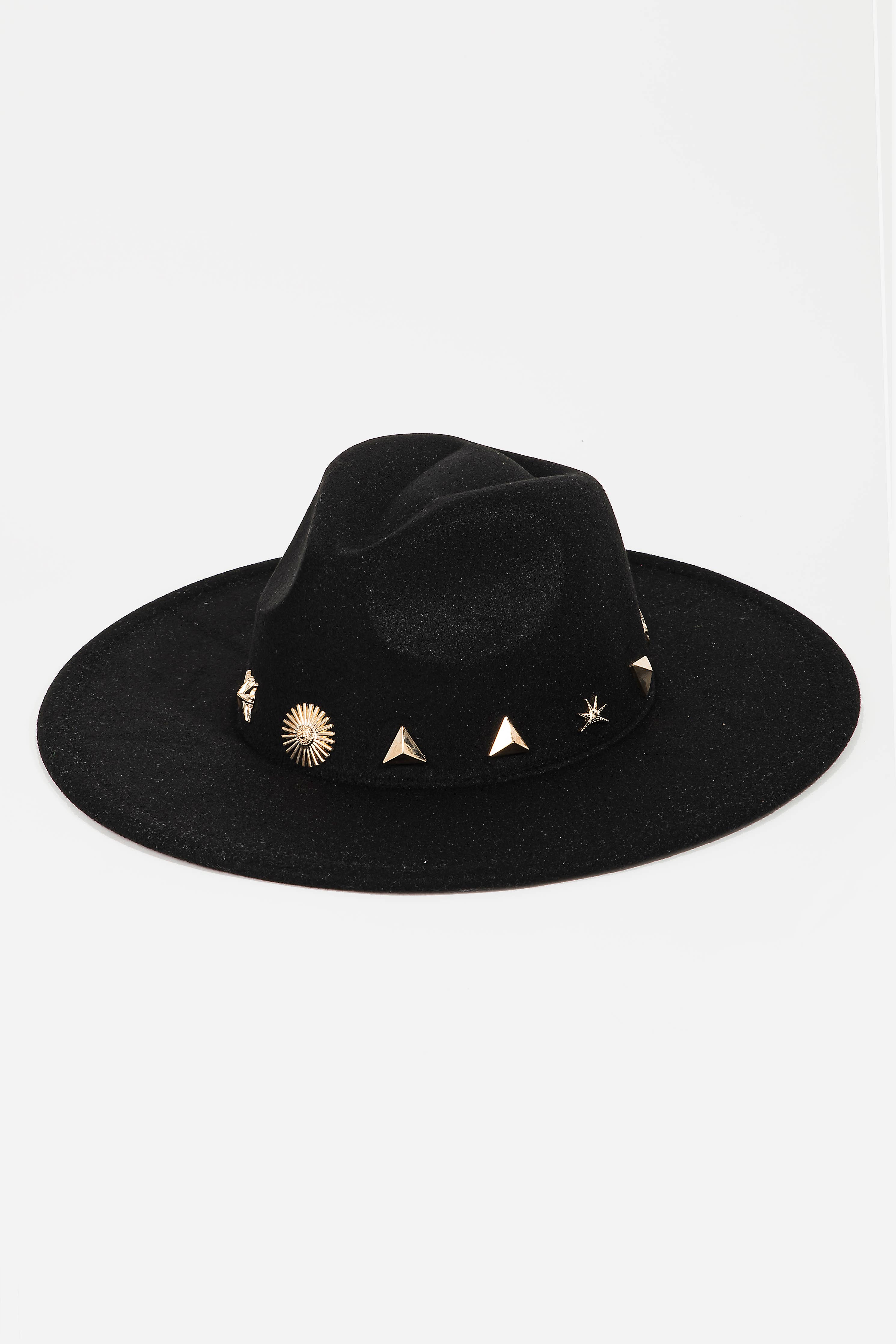 Studded Sun Moon Star Fashion Fedora Hat