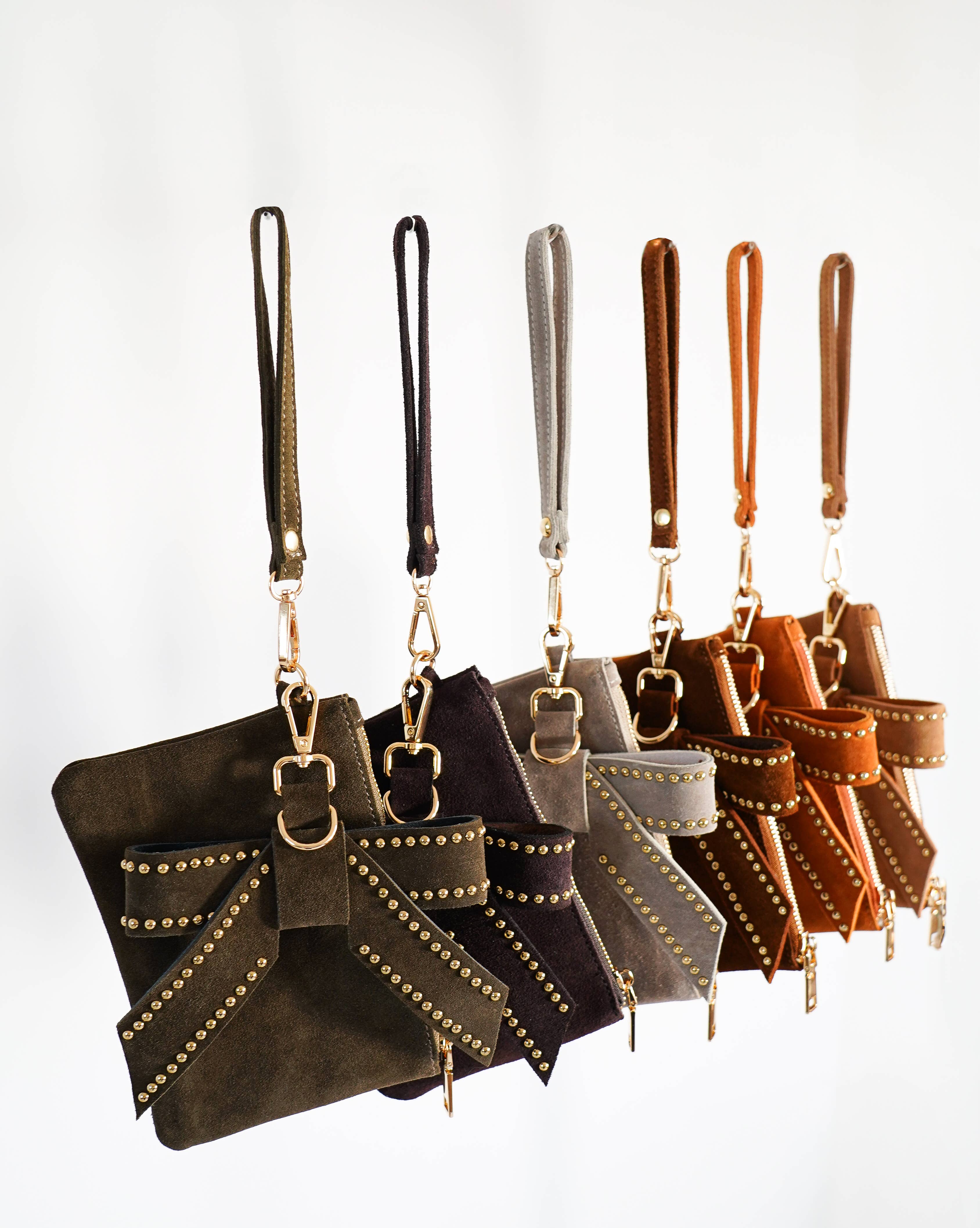 Suede Wristlet with Removable Bow Charm