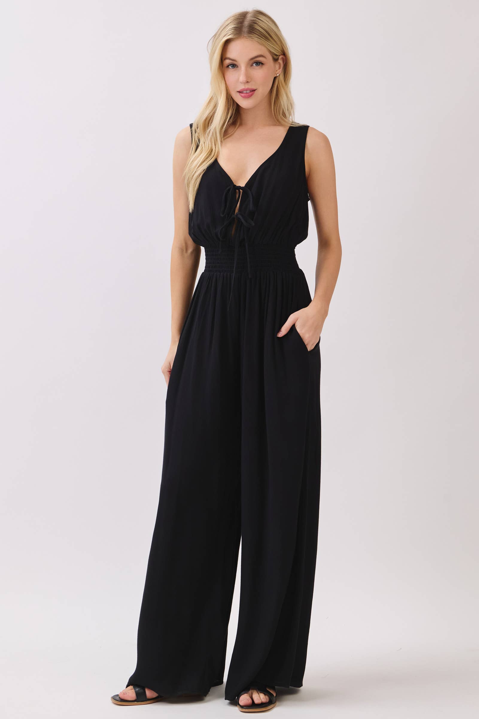 Solid Sleeveless Wide Leg Jumpsuit