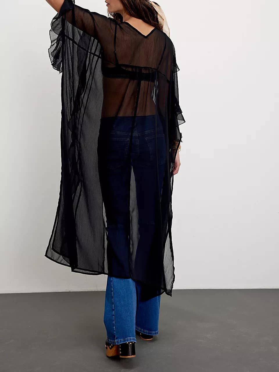 Boho sheer ruffle maxi top duster