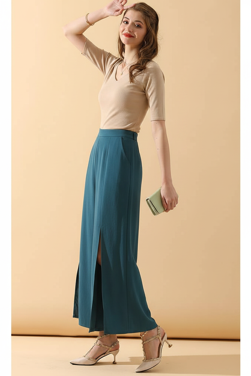 FRONT SLIT WIDE LEG PANTS
