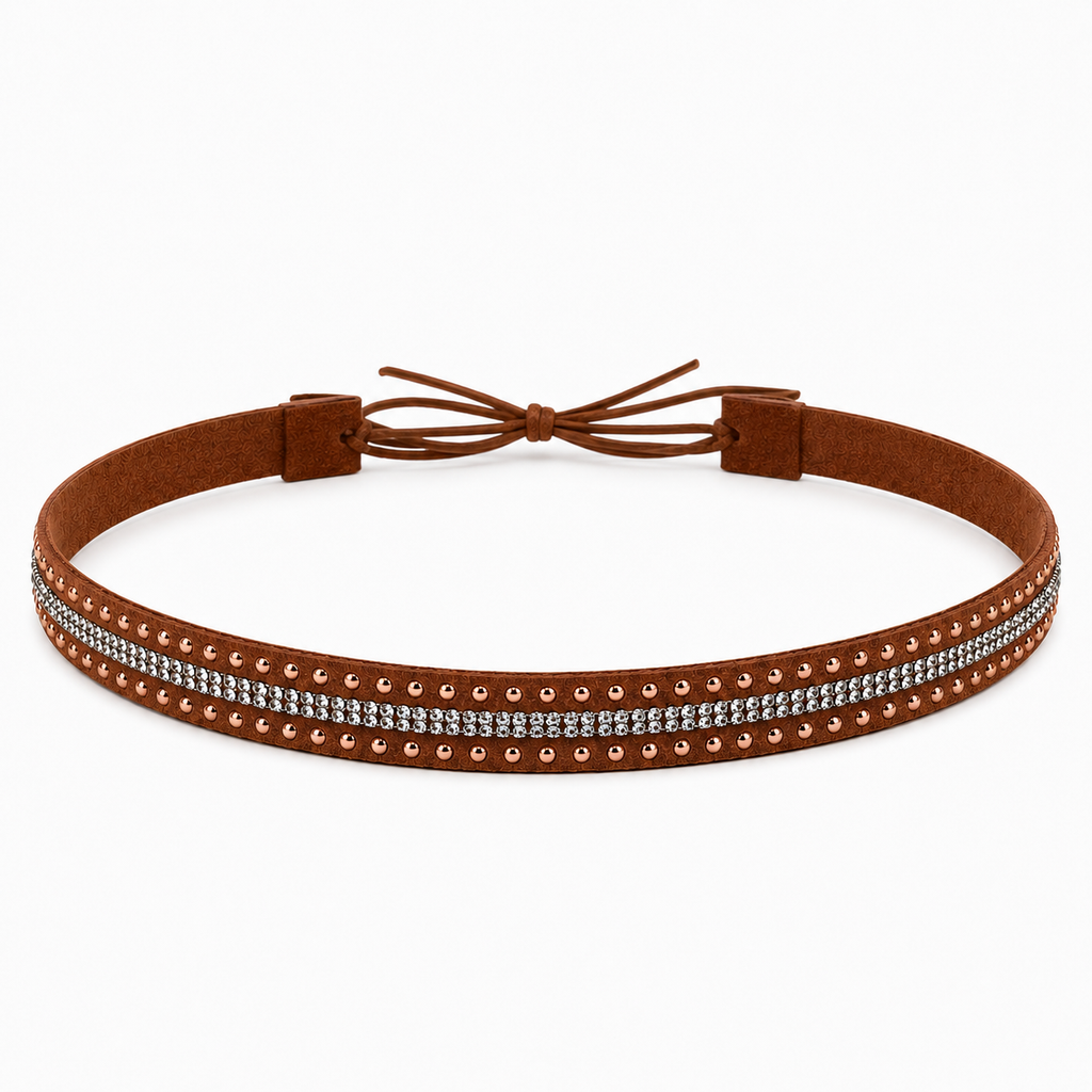 Rhinestone Studded Adjustable Brown Hat Band