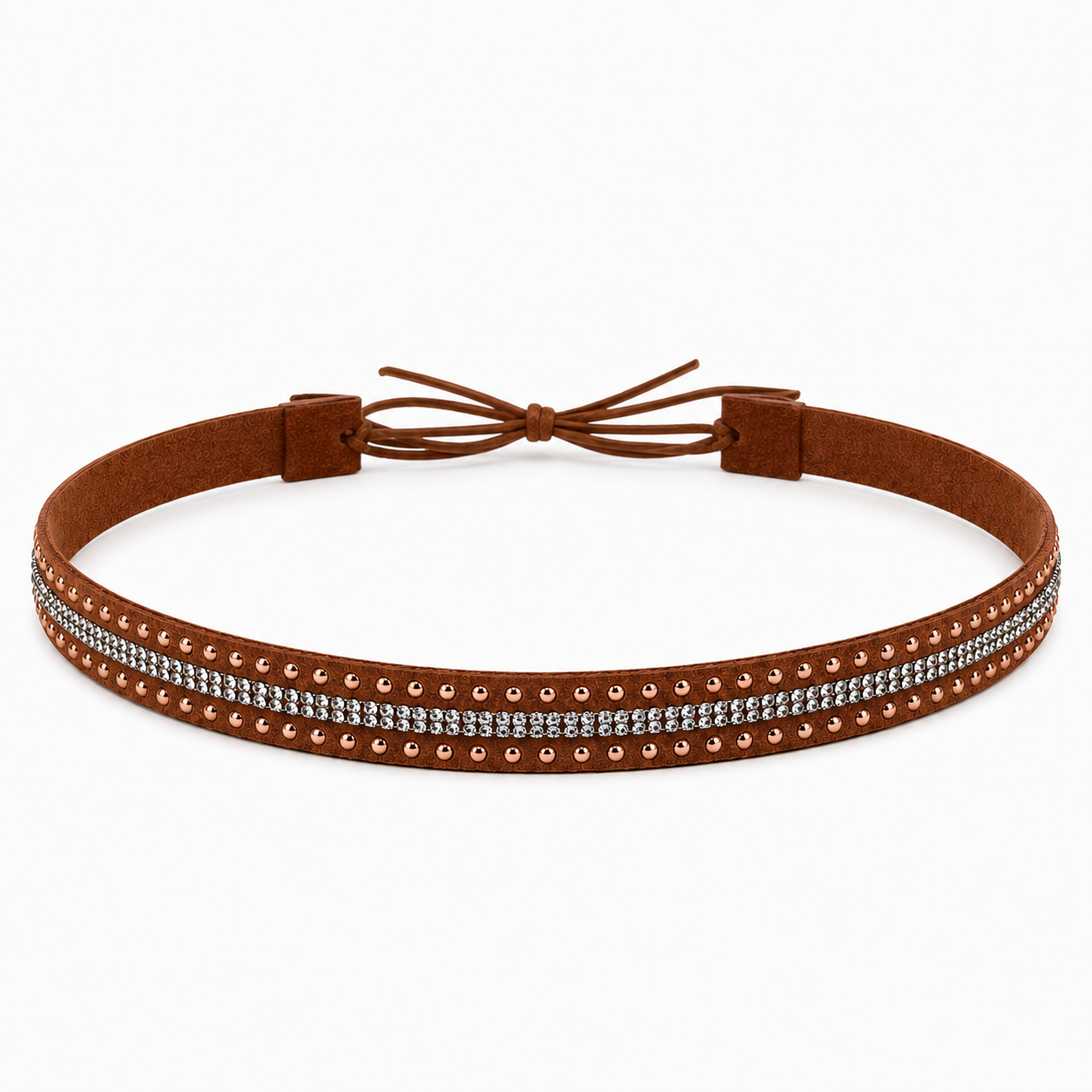 Rhinestone Studded Adjustable Brown Hat Band
