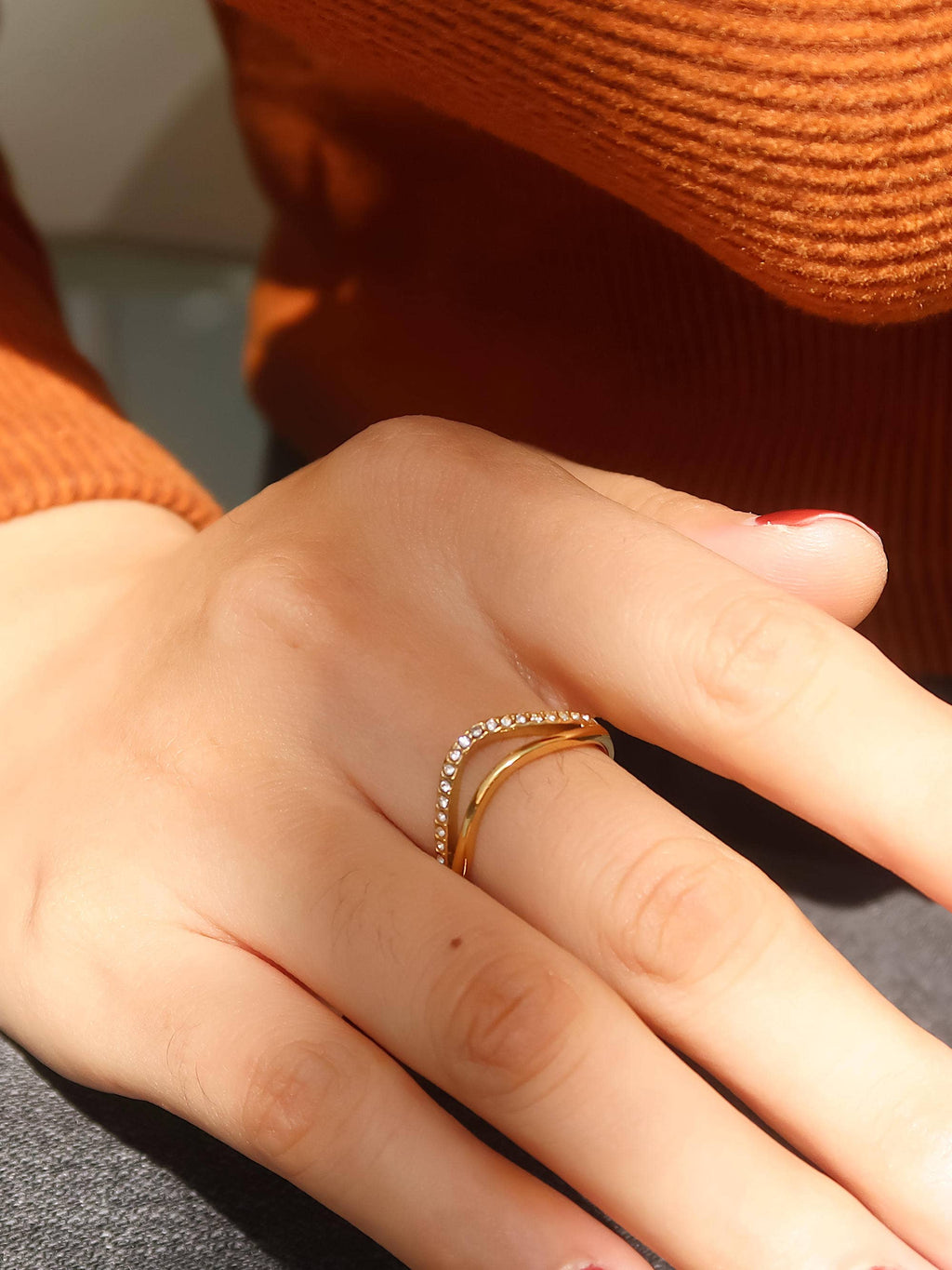 Layered V Rhinestone Ring