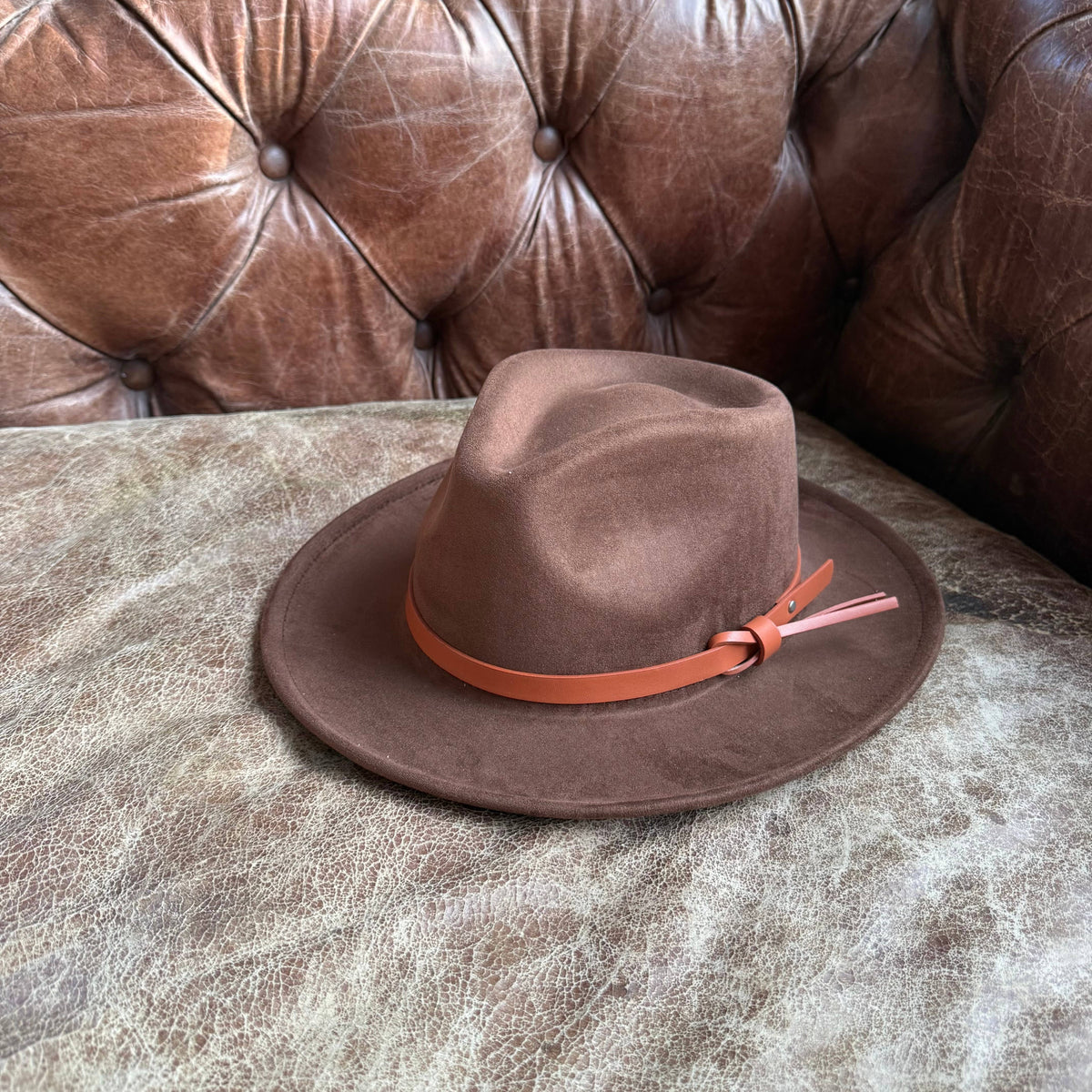 Vegan suede rancher hat with leather Hat band