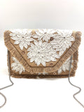 FLORAL FRINGE DATAILING BEADED CLUTCH