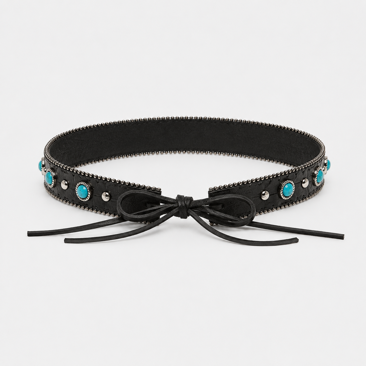 Black Leather Hat Band with Turquoise Stones