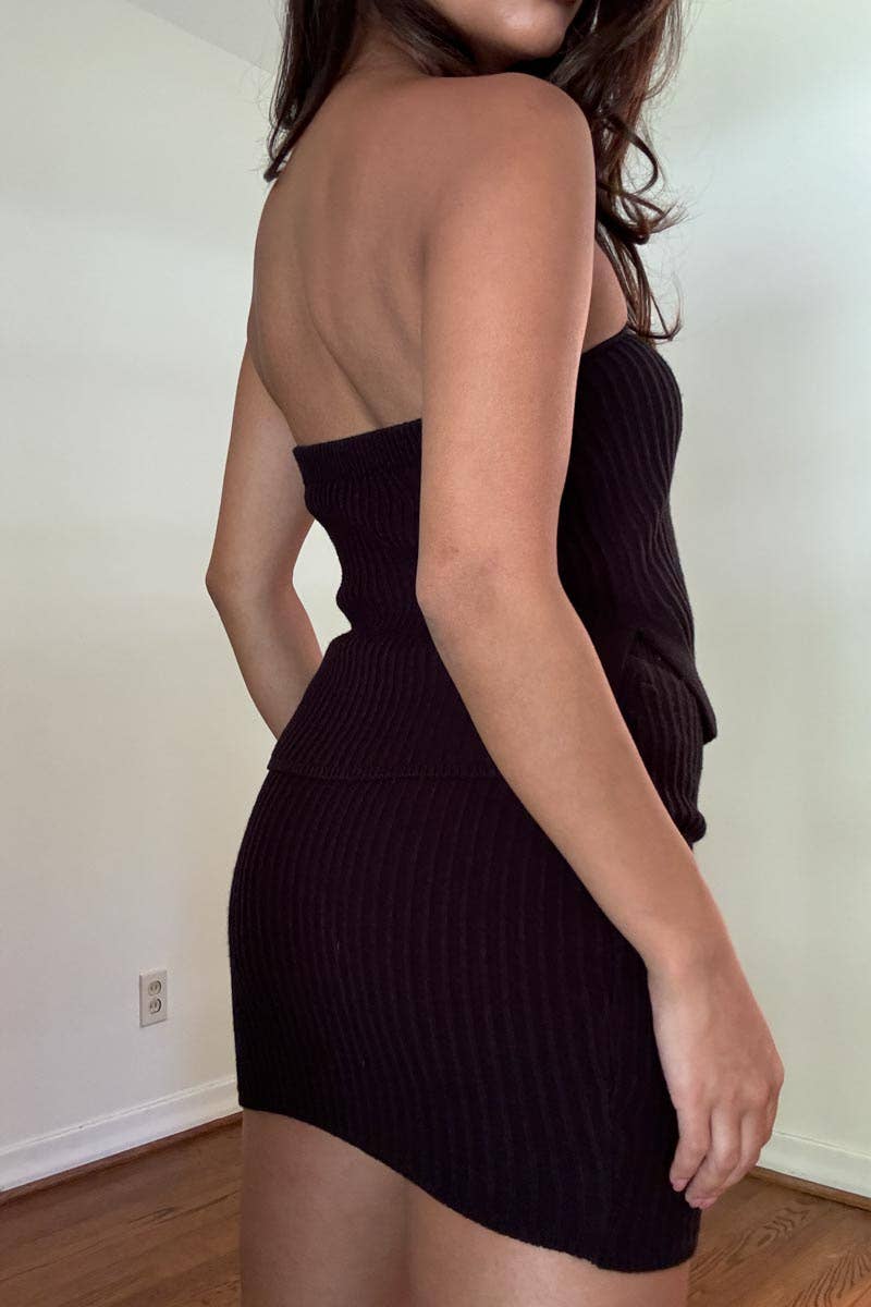 RIB KNIT BUSTIER TOP   MINI SKIRT