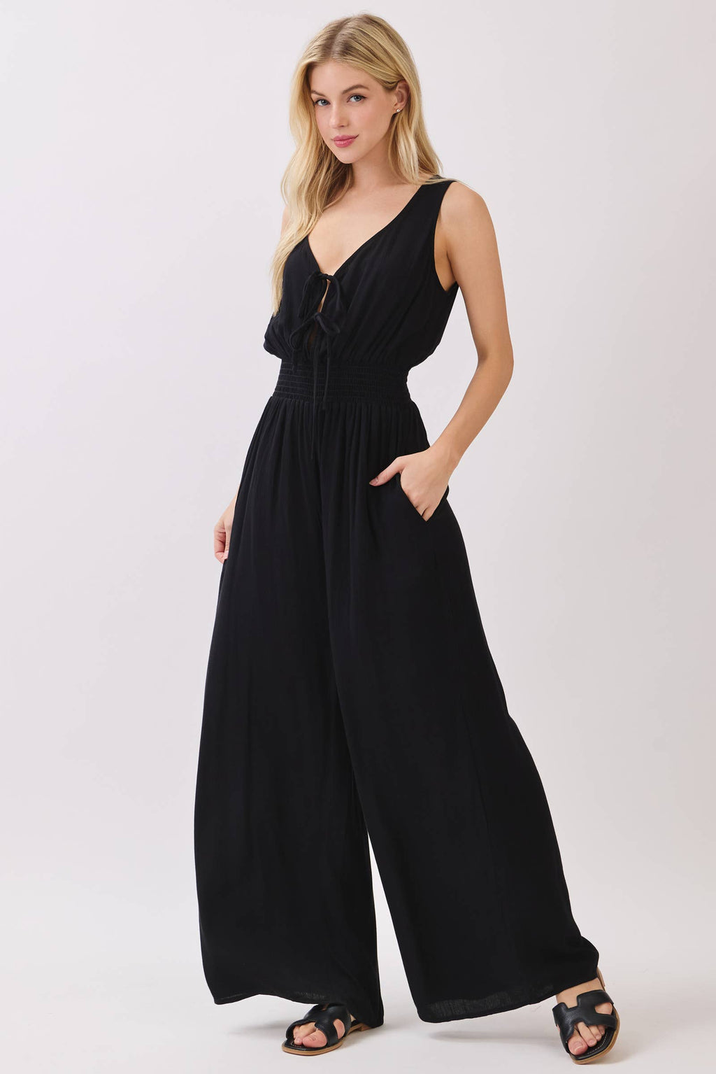 Solid Sleeveless Wide Leg Jumpsuit