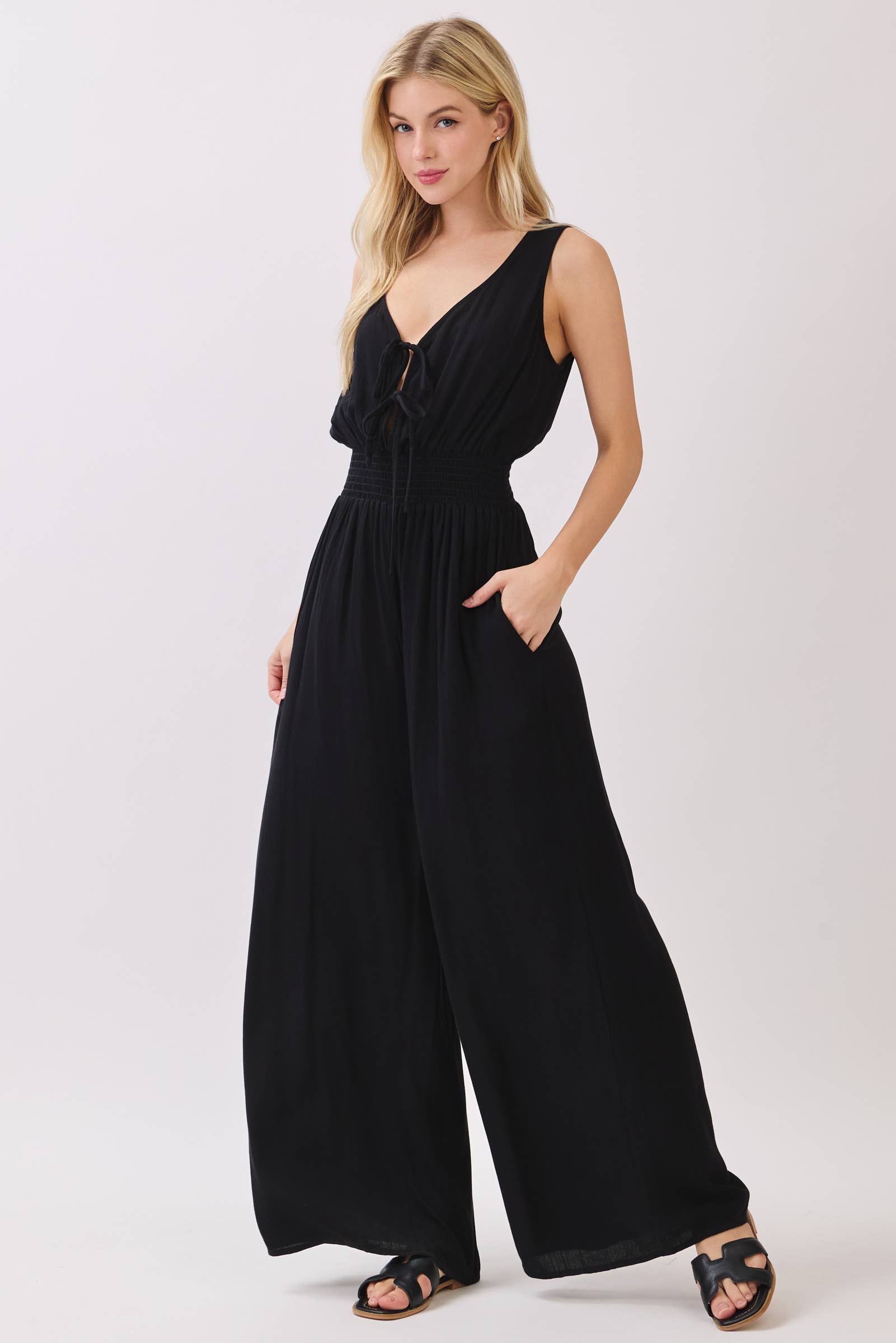 Solid Sleeveless Wide Leg Jumpsuit