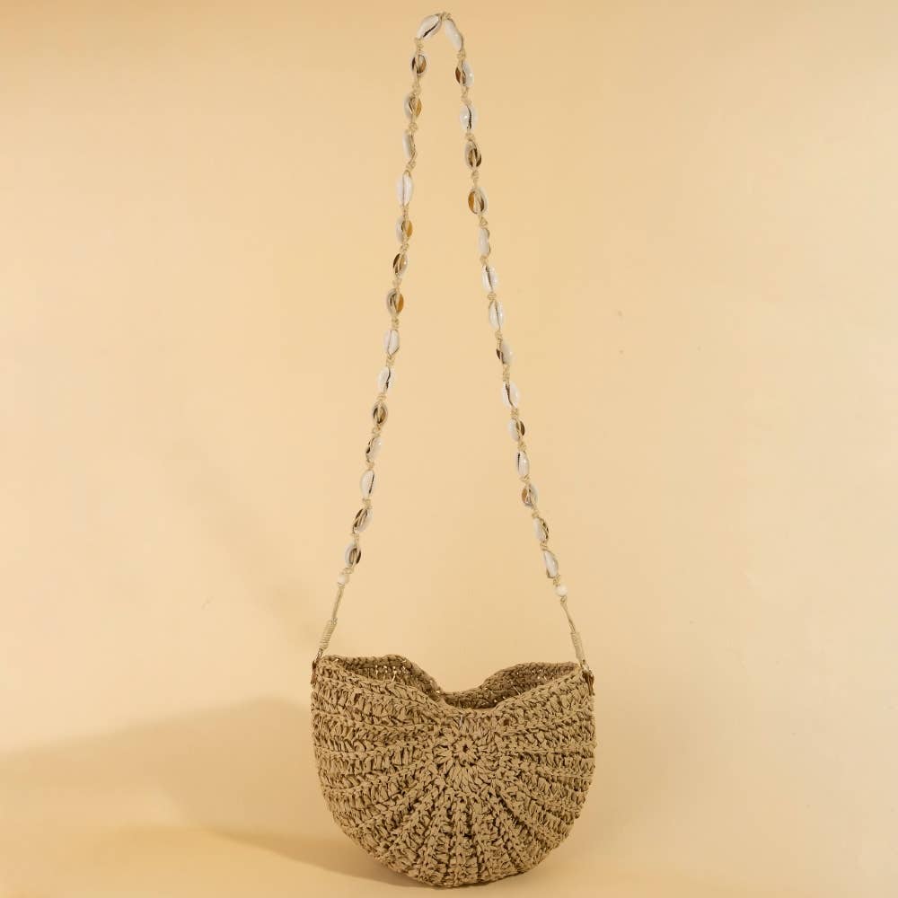 Shell Strap Straw Braided Bag