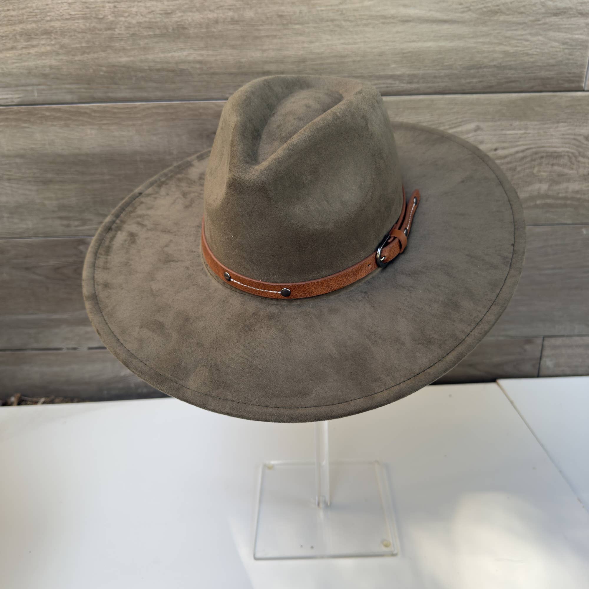 Wide Brim Suede Hat W/ Leather Belt