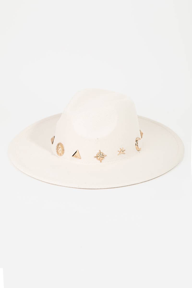 Studded Sun Moon Star Fashion Fedora Hat