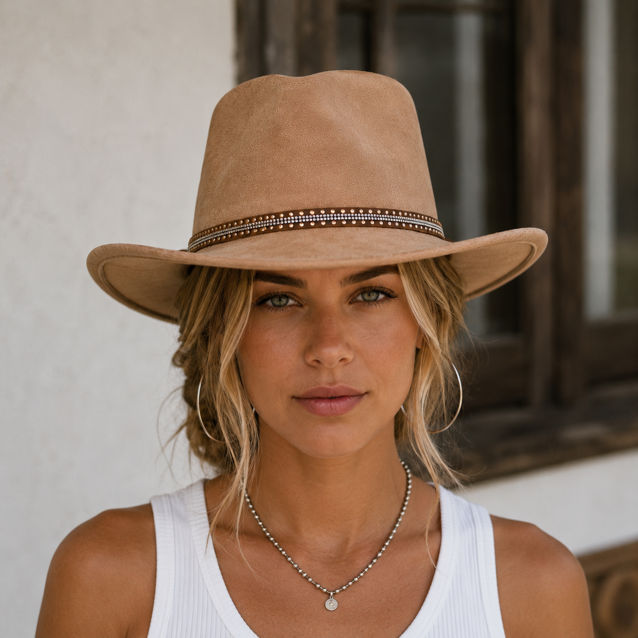 Rhinestone Studded Adjustable Brown Hat Band