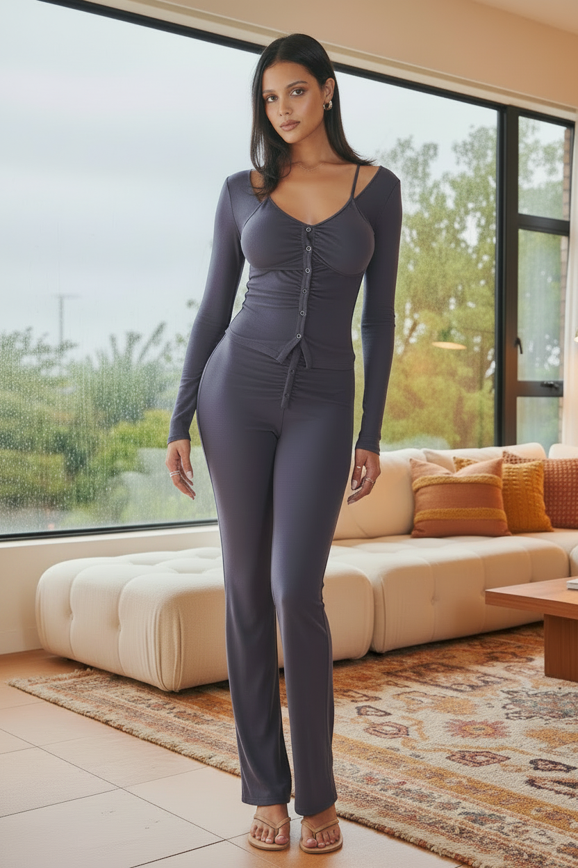 Soft jersey double neckline strap top & pants set