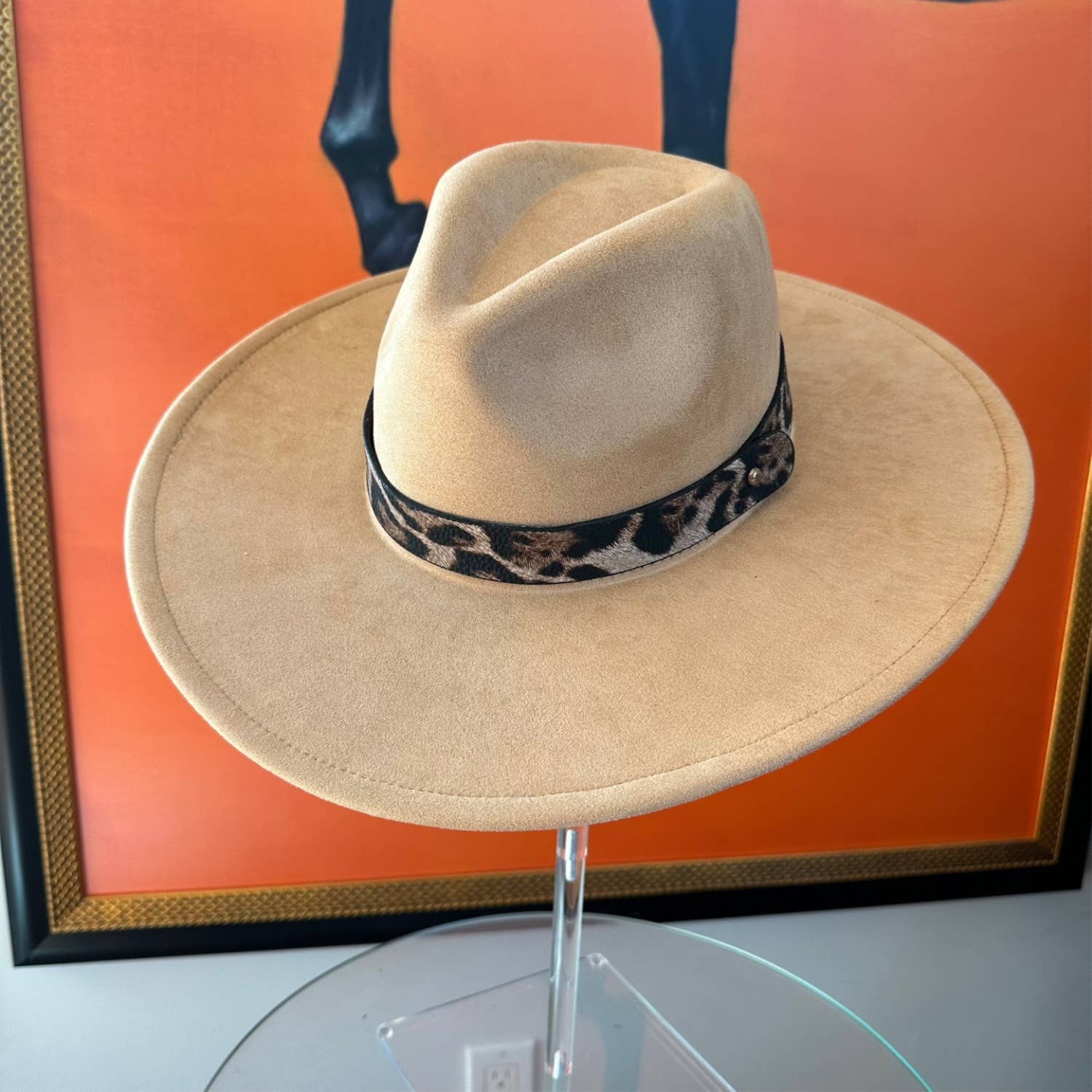Wide Brim Suede Hat W/ Leopard printed belt