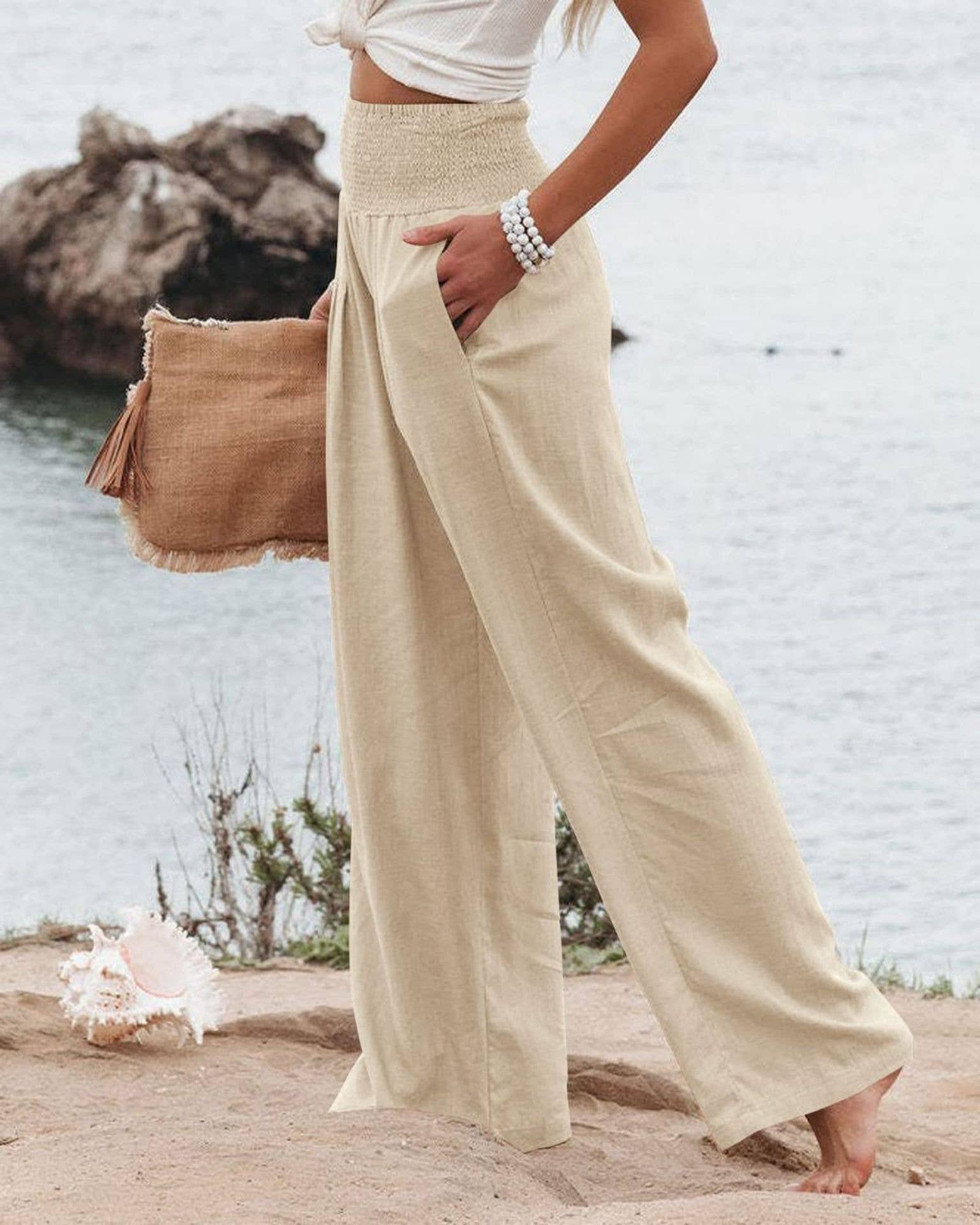 MID-RISE LINEN PANTS