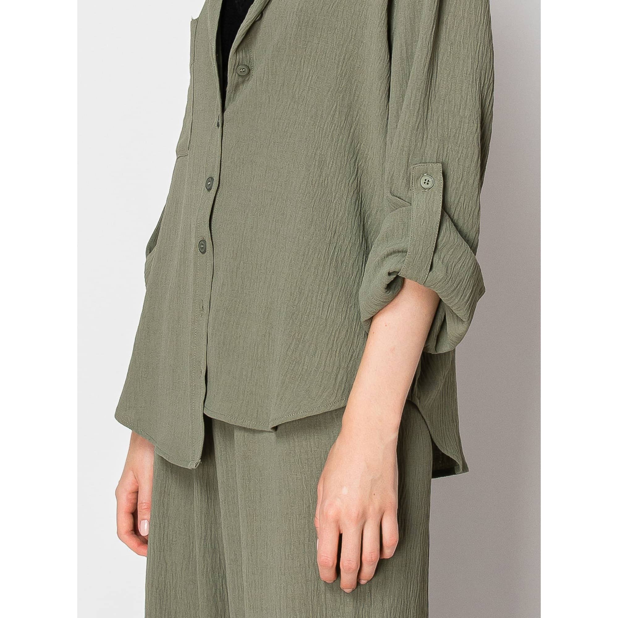 Button Down Wide Leg Flowy Long Sleeve Set