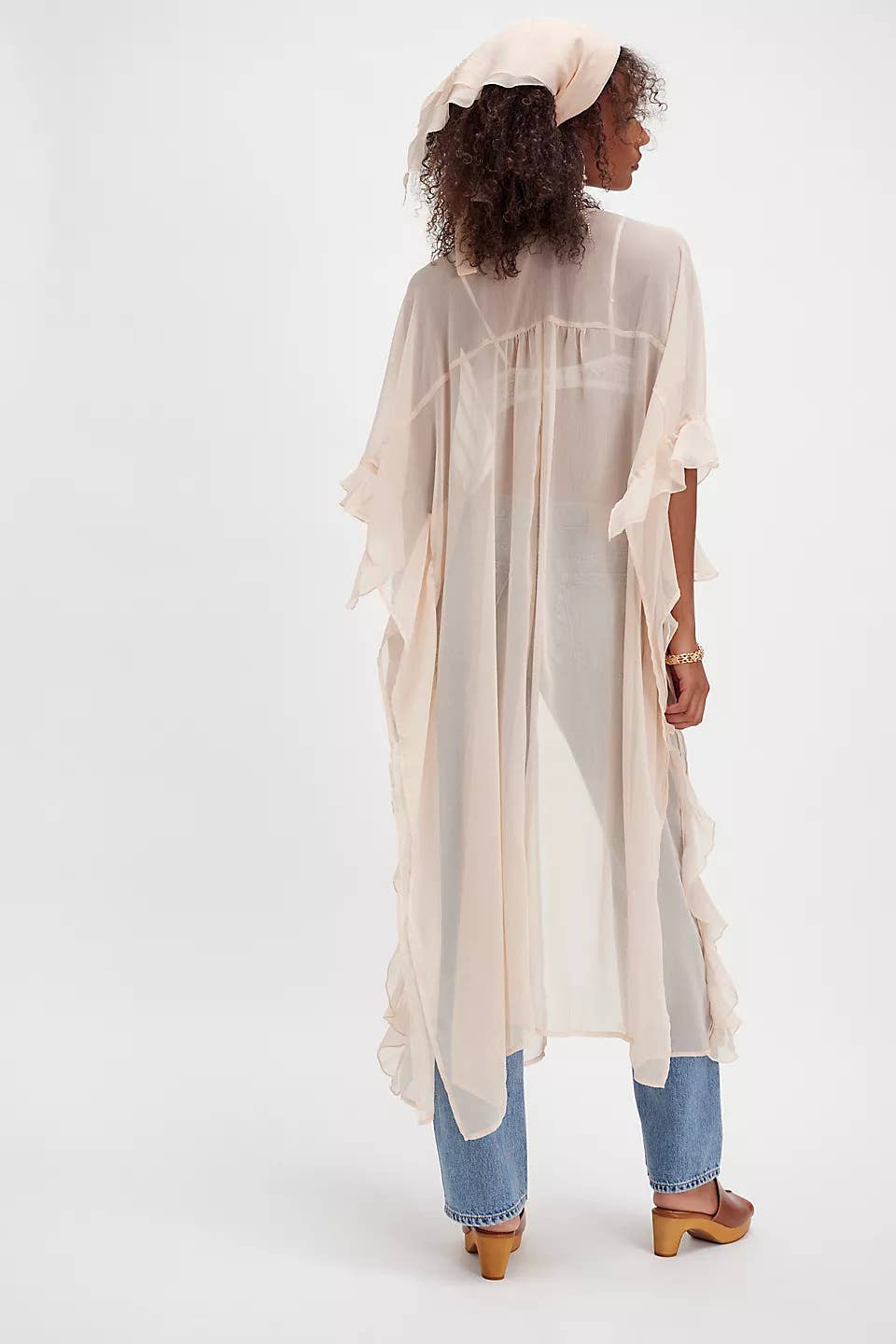 Boho sheer ruffle maxi top duster