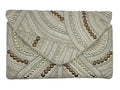 CREAM STUDDED BEADED CLUTCH