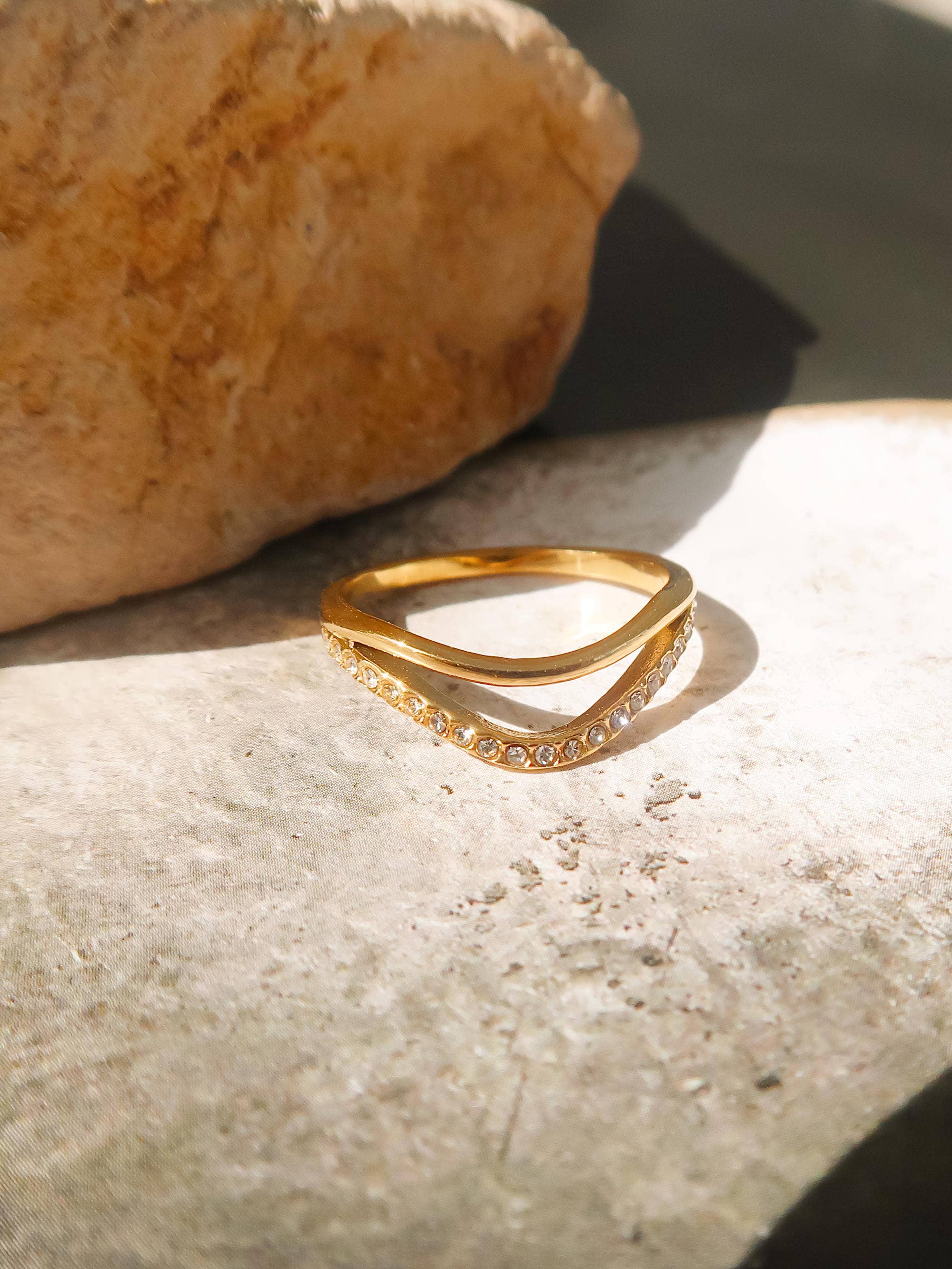 Layered V Rhinestone Ring
