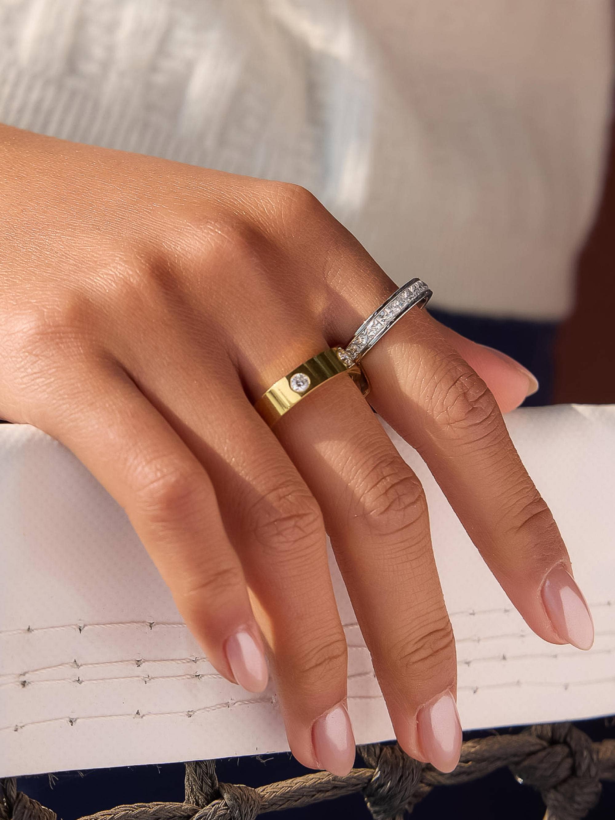 Two-Tone Crystal Band Ring
