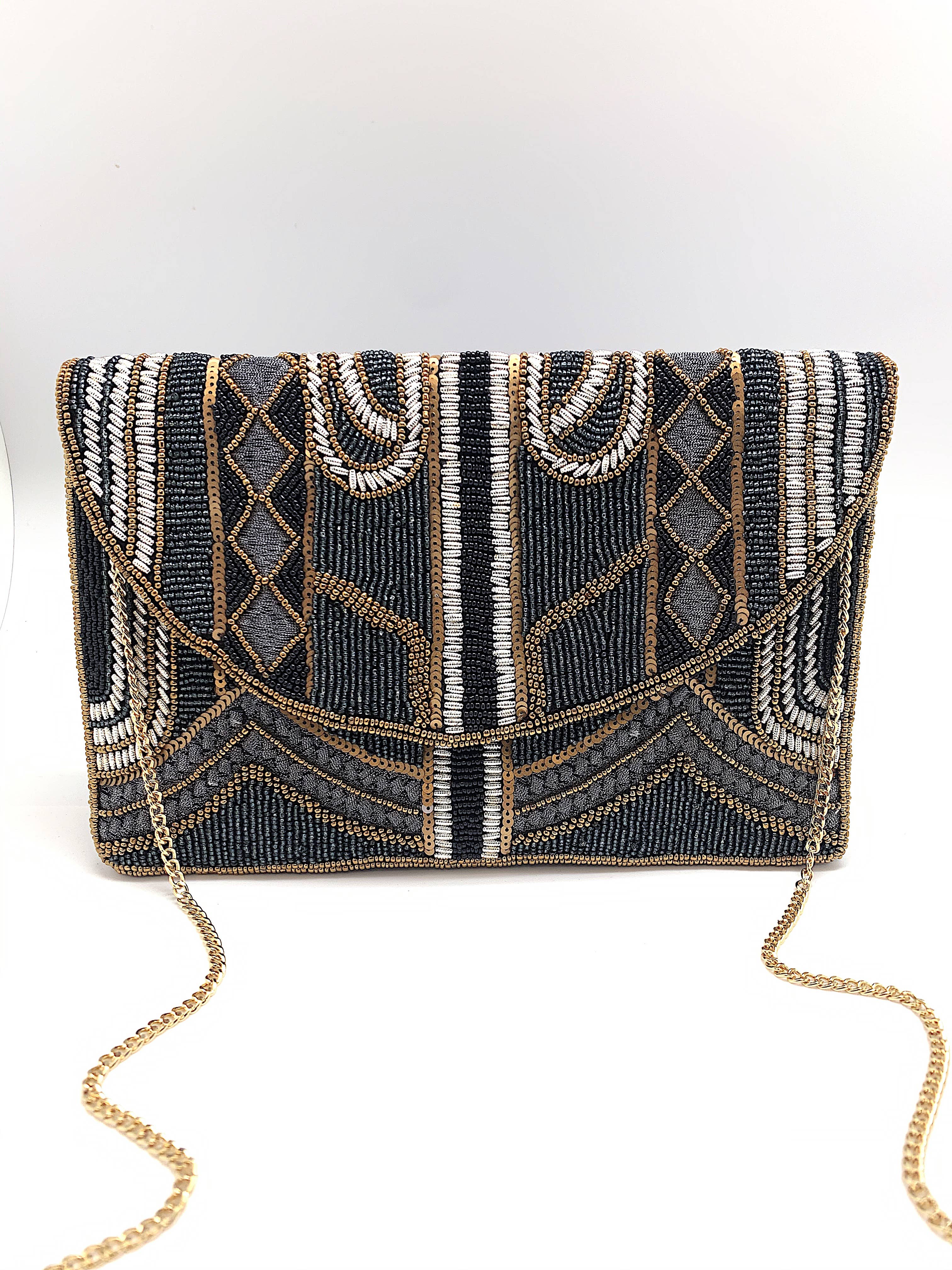 Hematite And Black Gatsby Beaded Clutch