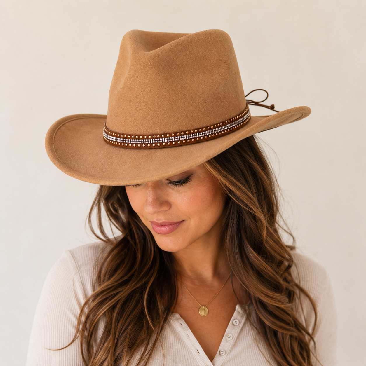 Rhinestone Studded Adjustable Brown Hat Band