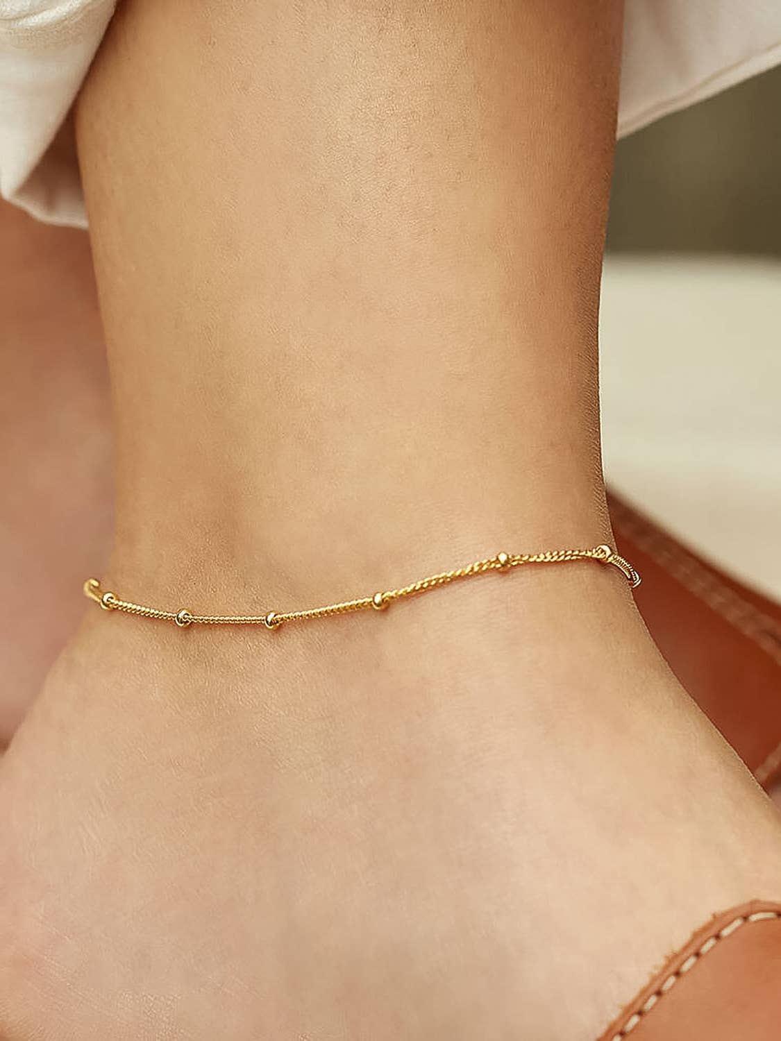 Gold Non-Tarnish Classic Beaded Chain Anklets