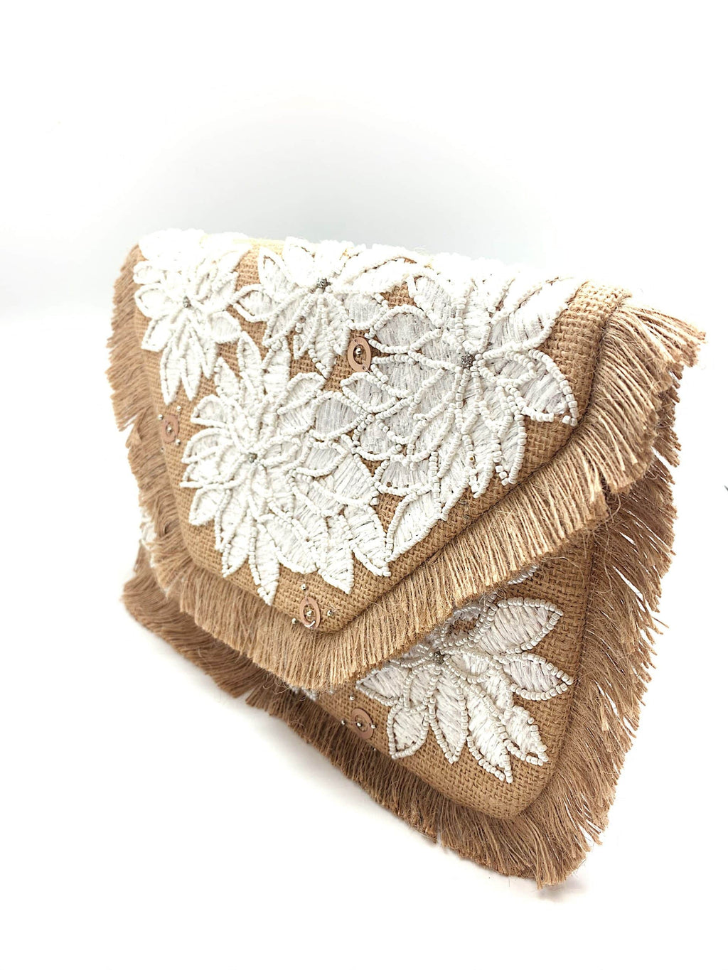 FLORAL FRINGE DATAILING BEADED CLUTCH