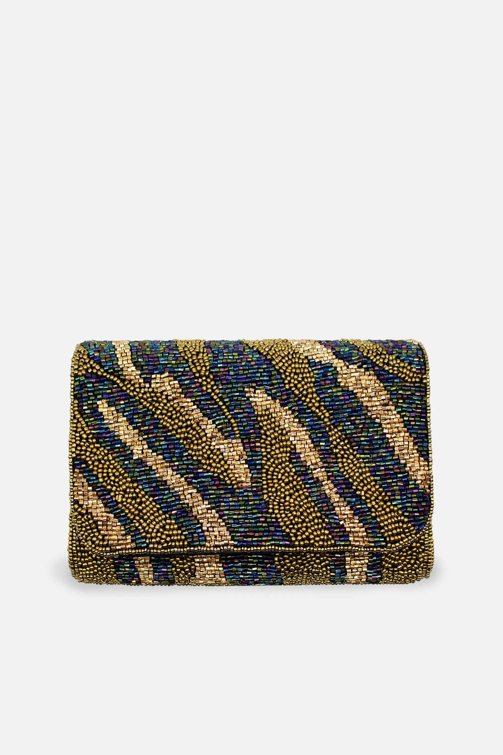 IRIDESCENT BRONZE BEADED RECTANGULAR CLUTCH