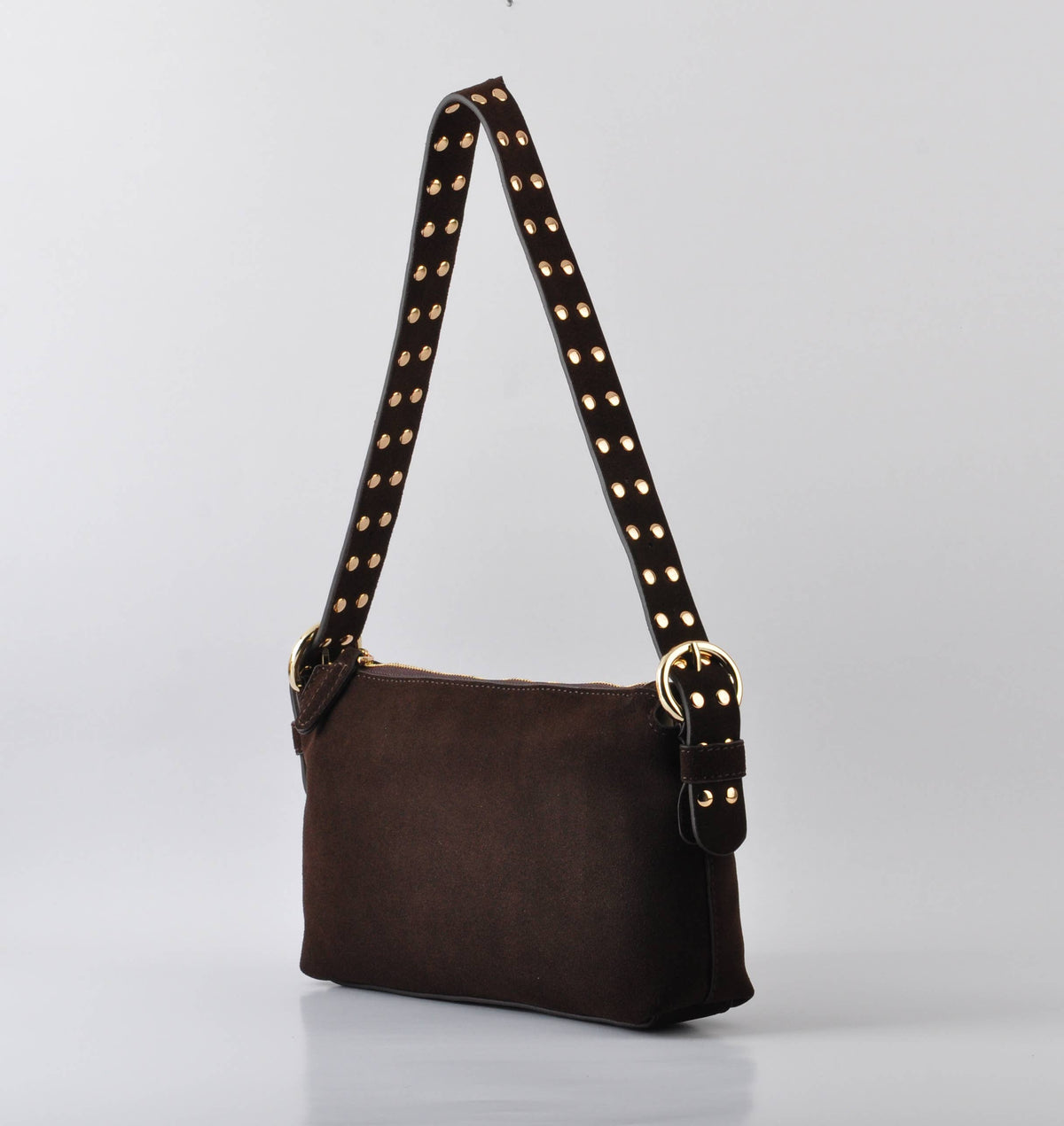 Suede Leather  Shoulder Bag w/ Studded Strap